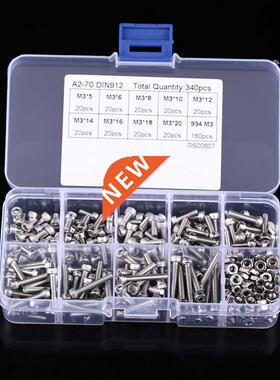 340pcs/Box M3 Hex Socket Screws Bolts Nut Stainless Steel C