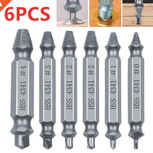 6Pcs Hot Material Damaged Screw Extractor Drill Bits Guide S