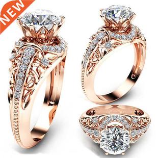 color Microinlaid Diamond 14K Ladies Gold Ring wit Rose