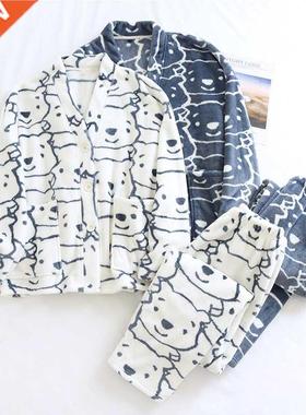 Winter Flannel Couple Pajamas Sets Thick Warm Home Clothing