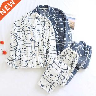 Pajamas Sets Thick Winter Home Couple Warm Clothing Flannel