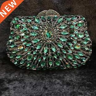 Evening Bag Handbag Crystal Box Clutch Party green Wedding