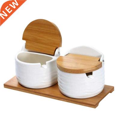 Ceramic Sugar Bowl with Lids and Spoons-Porcelain Condiment