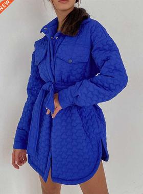 BerryGo Elegant royal blue jacket women winter coat Long sle