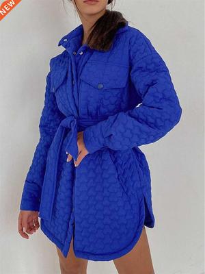 BerryGo Elegant royal blue jacket women winter coat Long sle