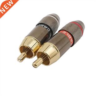 Adapter Conn Plated Wire Audio Video Plug Male RCA Gold 2Pcs