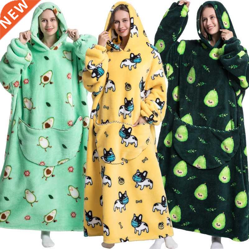 Super Long Hoodie Blanket Flannel Blanket with Sleeves Winte
