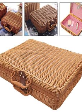 Rattan Outdoor Picnic Basket Storage Suitcase Country Style