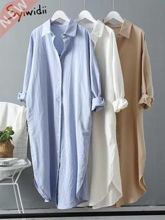 Syiwidii White Shirt Dress for Women Linen Cotton Clothing 2