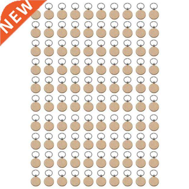 100Pcs Blank Round Wooden Key Chain  Wood Keychains Key T