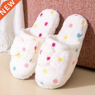 Women's Winter Home Slippers Cute Autumn Bow Warmth Thick Pl