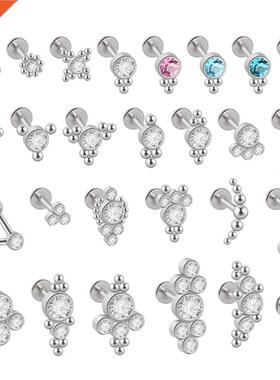 1PC G23 Titanium&Steel 16G CZ Gem Triangle Labret Lip Ri