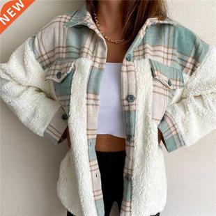 Vintage Shirt Oversize Plaid Long Winter Pockets Women