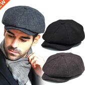 hat Tweed Herringbone Wool Beret Octagonal Hat Men Newsboy