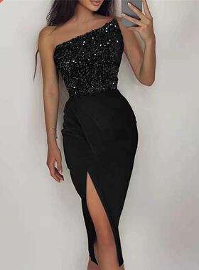 se evening dress women's high slit se temperament dress
