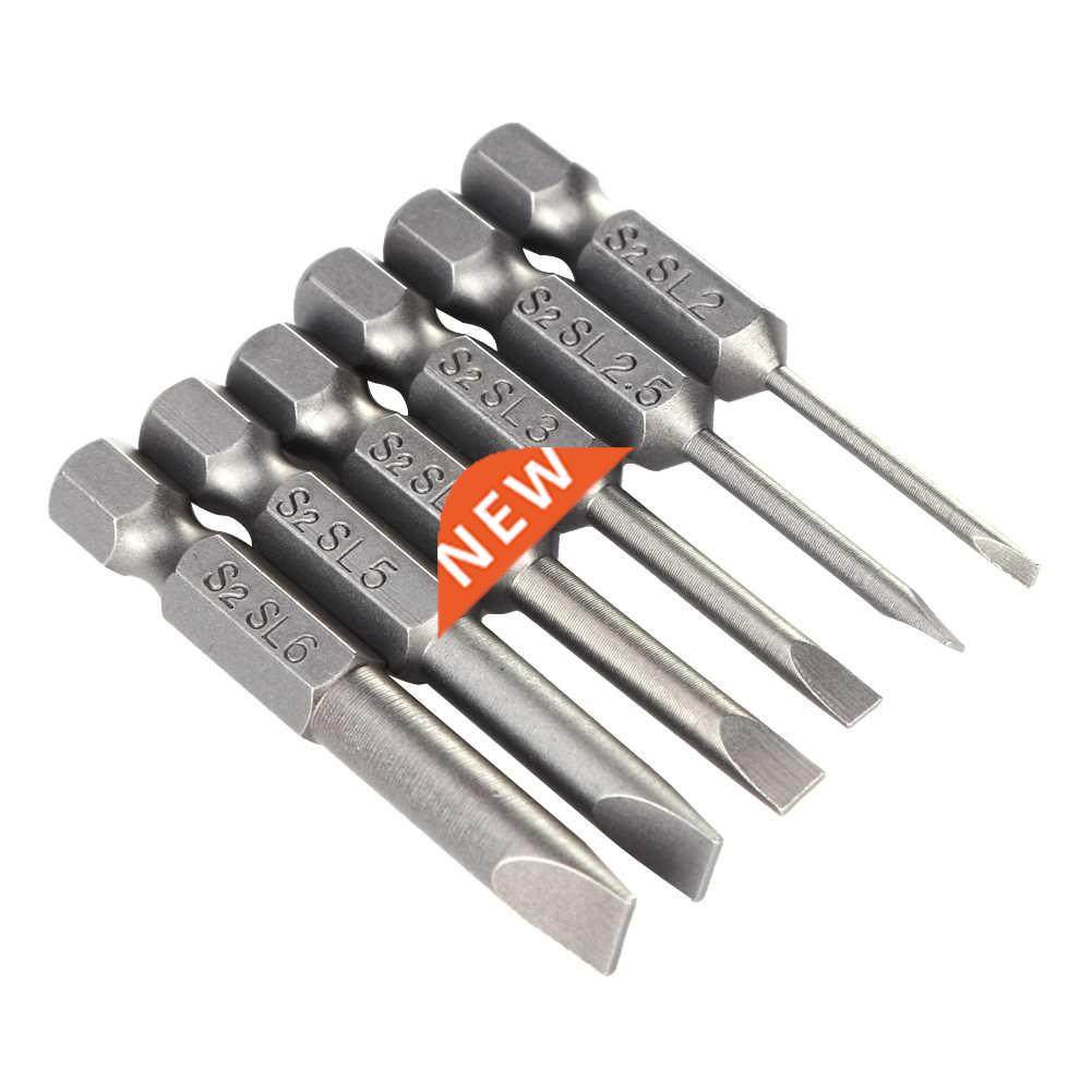 50mm 6pcs Slotted Bits Set 2mm6mm S2 Steel Flat Head Slotted