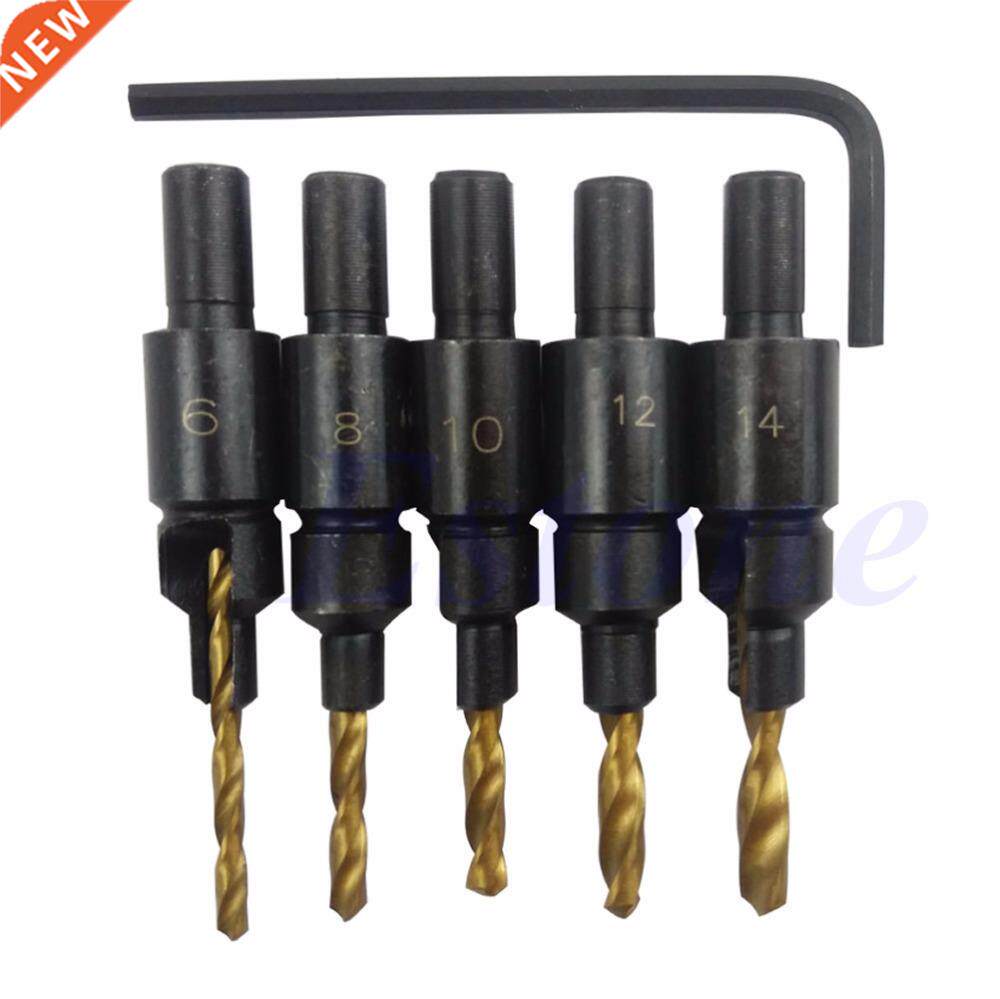 5Pcs Countersink Drill Bit Set Counter Bore Screw #6 #8 #10