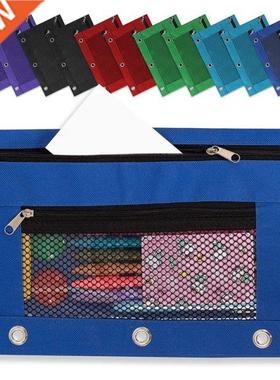 Binder Pencil Pouch 3 Ring, 12 Pack Clear Mesh Pencil Case W