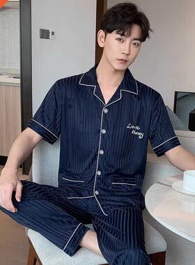 Men Cotton Pajamas Set Short Sleeve Casual Home Wear Spring