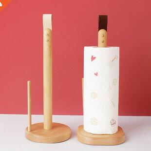 Wooden Roll Paper Towel Holder Kitchen Tissue Vertical Stand