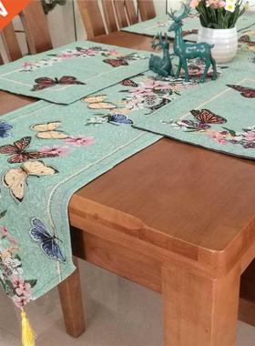 Butterfly Flowers Table Runner Placemat Yarn Dyed Table Clot
