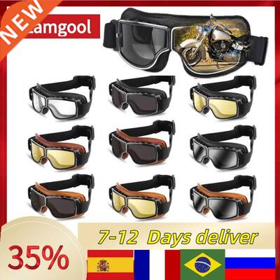 Gafas clásicas de cuero para motocicleta, lentes pleg