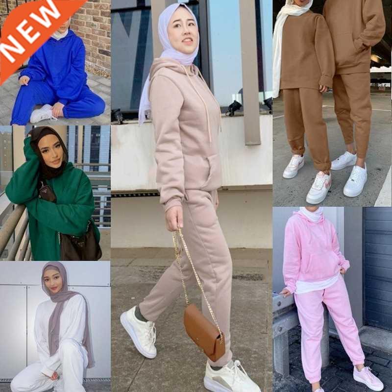 Fleece Sweatshirt Suit for Women Winter 2022 Solid Long Slee
