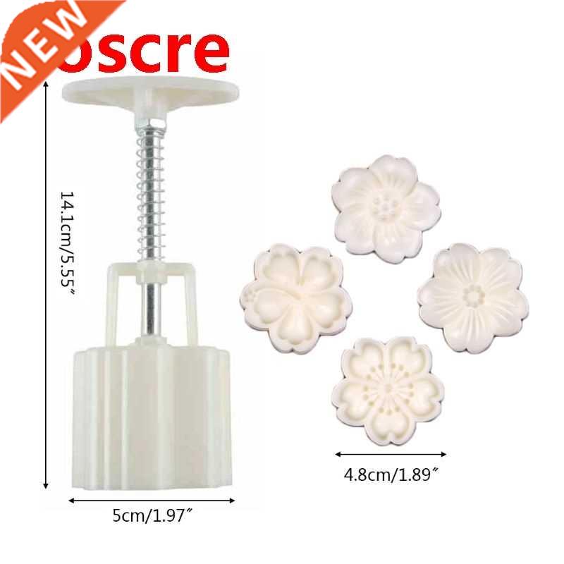 50g Mooncake Mold 4pcs Hibiscus Cherry Stamps Hand Press Moo