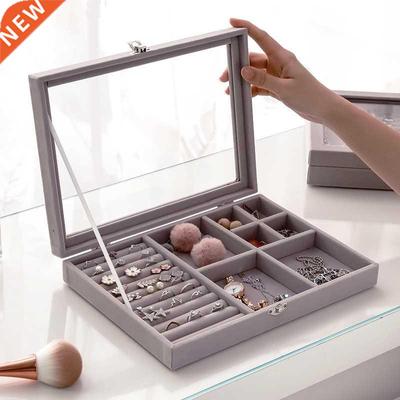 Velvet Glass Rng Earrng Jewelry Dsplay Organzer Box Tray