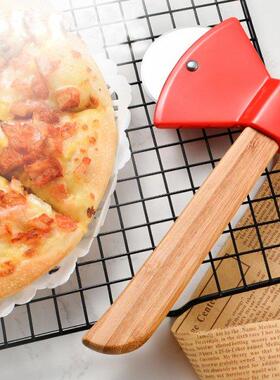 Stainless Steel Pizza Single Wheel Cut Tool Axe Bamboo Handl