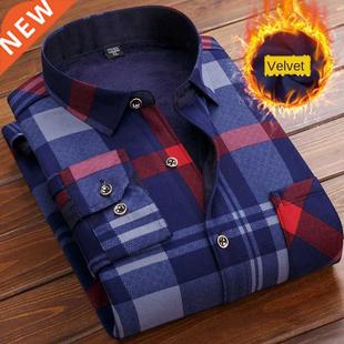 Men Velvet Long Casual thermo For Shirt Dress Thick Winter
