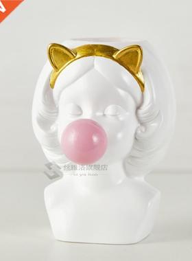 Nordic Creative vase Human head lovely Bubble Gum Girl rabbi
