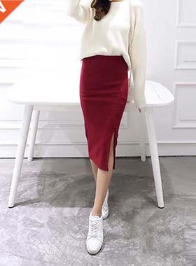 Autumn Winter Bodycon Skirt Women Stchable Split Skirt Mid C