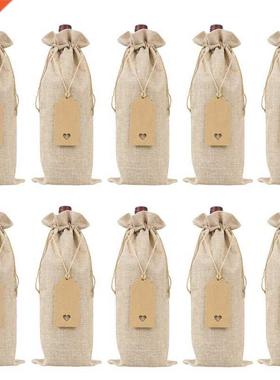 Burlap Wine Bags Wine Gift Bags with Drawstrings, Single Reu