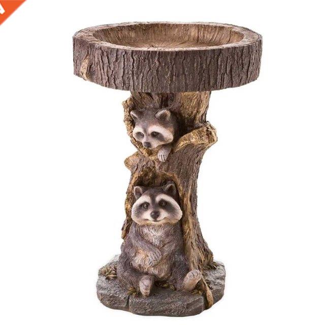 Polyresin Raccoon Birdbath Antique Garden Bird Feeder Resin