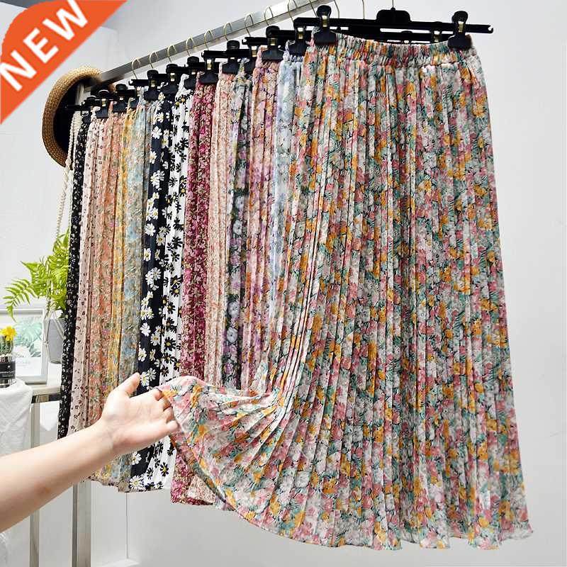 Summer Skirts Womens 2022 New Vintage Floral Print Chiffon P
