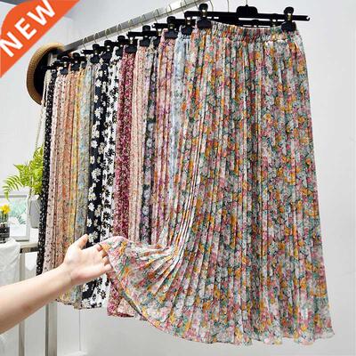 Summer Skirts Womens 2022 New Vintage Floral Print Chiffon P