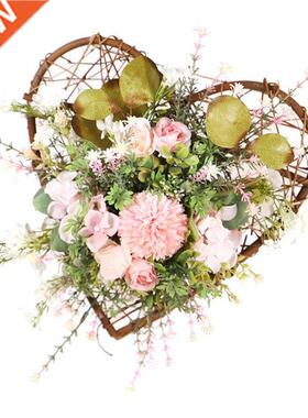 Heart-Shaped Spring Wreath, Front Door Garland ,Artificial W