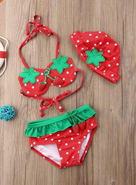 Summer Baby Girl Strawberry Printed Ruffled Bikini Tankini S