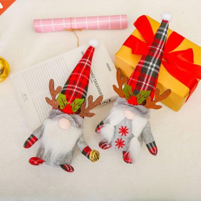 Christmas Decorations Plaid Antlers Handmade Swedish Tomte G