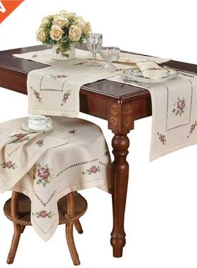 [Camellia Casa]Romantic Cross-stitch Rose Table Runner &