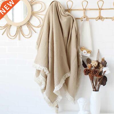 Cotton Muslin Swaddle Blankets for Newborn Baby Tassel Recei