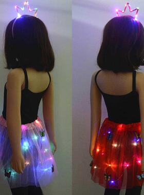 Girl Light Tutu Led Skirt Fairy Glow Bunny Ear Crown Tiara W