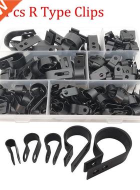 200Pcs R-Type Nylon Cable Clamp Plastic P Clips Black Hose F