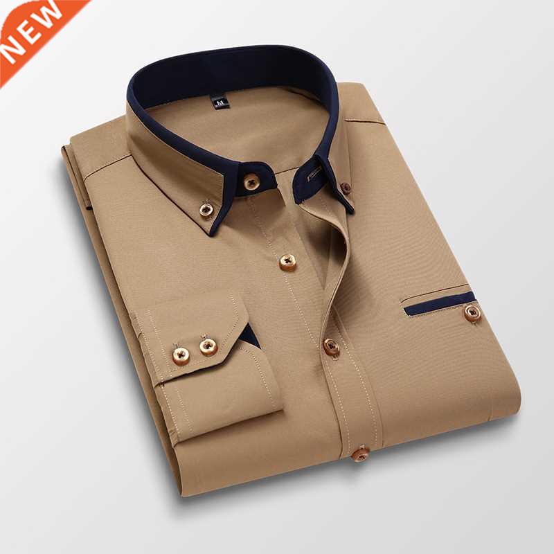 Quality Men Shirt Long Sleeve Twill Solid Striped Dress Busi