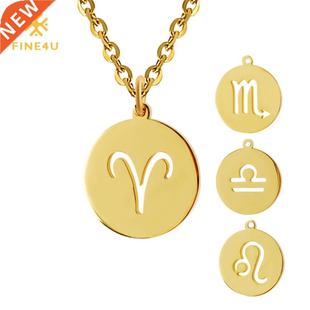 FINE4U 12 Zodiac Coin Pendant Necklace 316L Stainless Steel