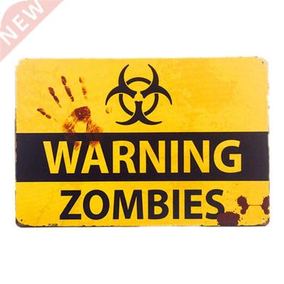 Shabby chic Retro ZOMBIE WARNING SIGNS HALLOWEEN POSTERS OUT