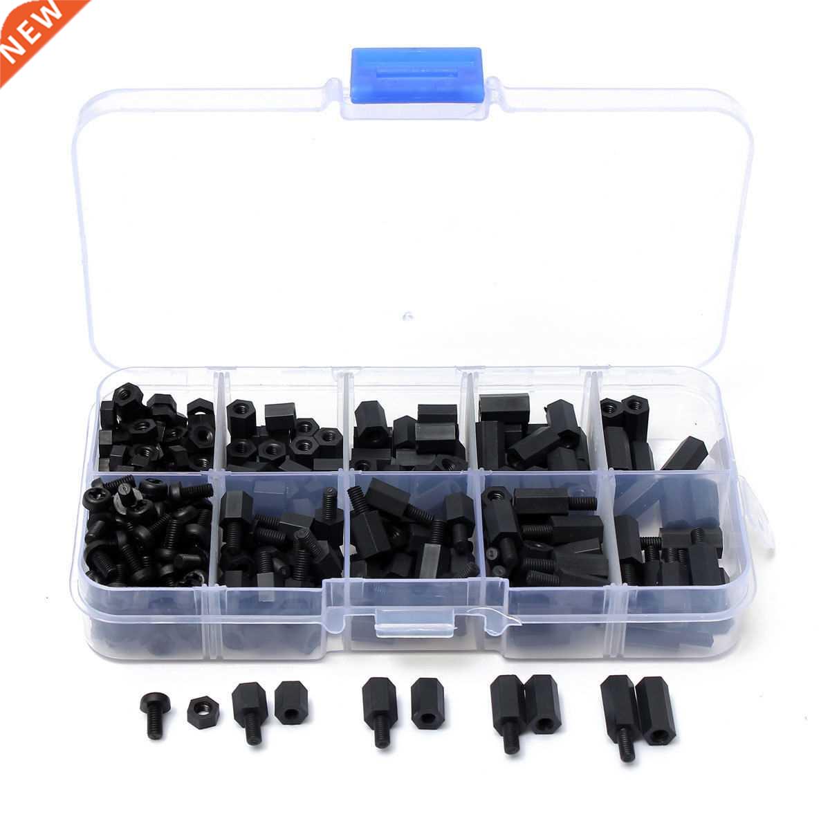 300pcs M3 Black MF Hex Spacers Screw Nut Assortment Kit an