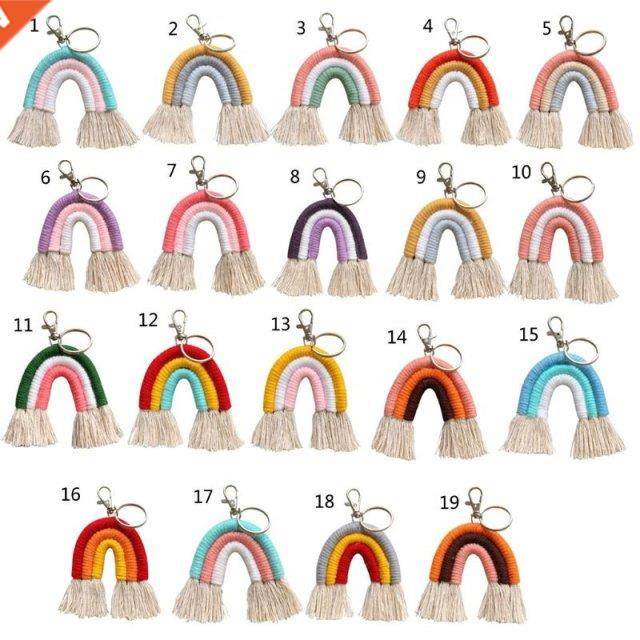 Weaving Rainbow Keychains Boho Handmade key Holder Keyring M