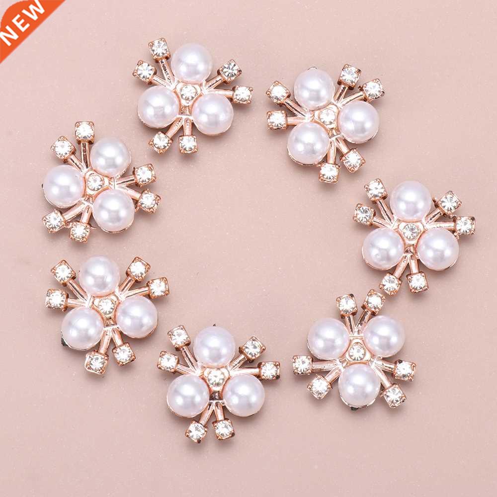 10Pcs Pearl Flower Shaped Rhinestone Buttons Sparkling Cryst